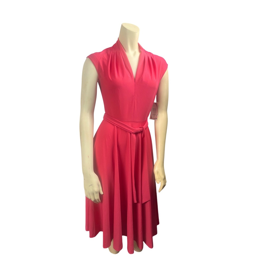 Signor California Petite Pink Cap Sleeve‎ Belted Midi Dress Size 8